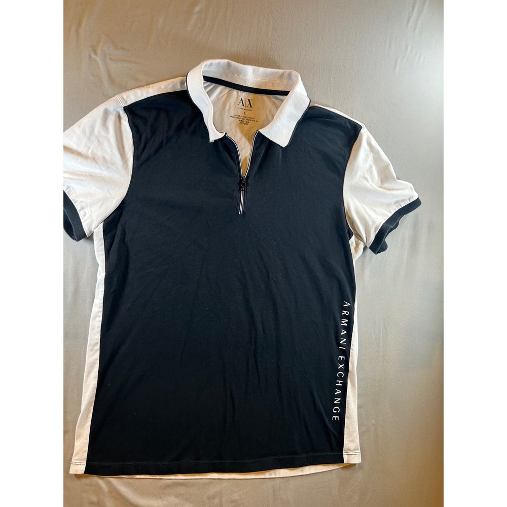 Armani Exchange Mens Colorblock Quarter Zip Polo Shirt Black White Logo Large